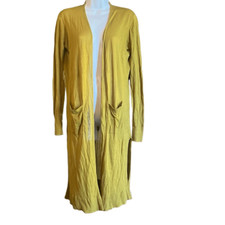 LOFT XS Green Cardigan Sweater Oversized Open Front Pockets Lightweight Tunic