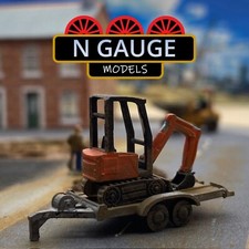 PAINTED - N Scale Gauge Mini Digger & Trailer  1:148 (Excavator 1:160)
