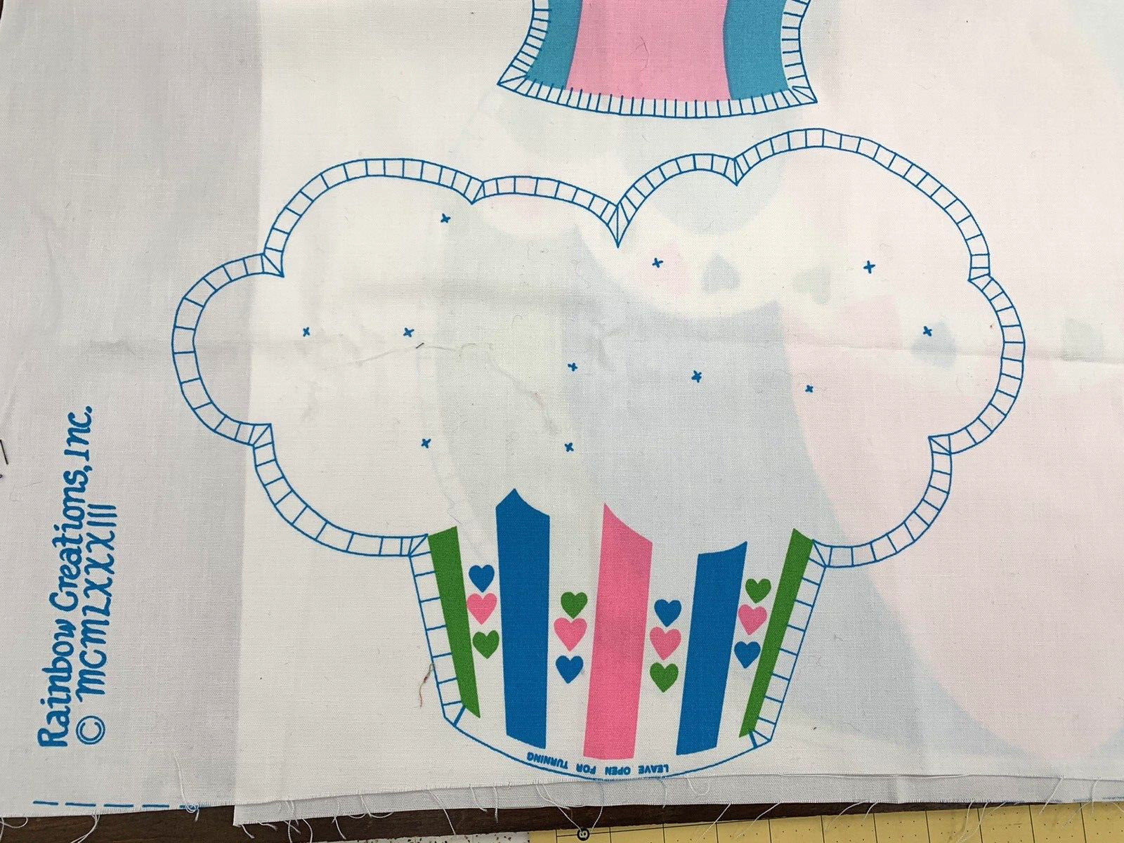 Vintage Rainbow Creations Cut & Sew Cupcake Hot Air Balloon Pillow Fabric Panel