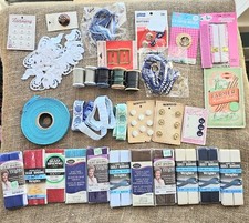 Vintage Lot Of 30 Sewing Notions Buttons, Binding, Thread, Ribbon, Appliques
