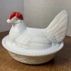 Westmoreland Nesting Hen Dish Milk Glass Covered Vintage Art Decor 1950