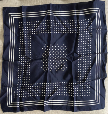 Vintage MONDI Small Navy & White Polka Dot Scarf 21'' Square Silk Sporty 80s