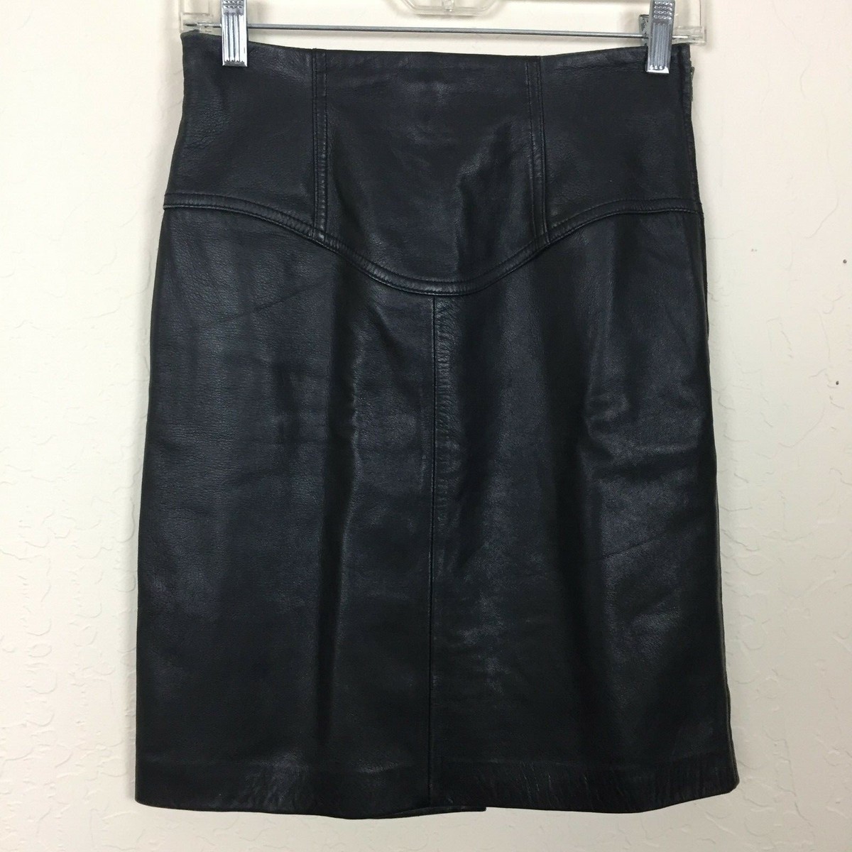 Express Vintage Leather Sz 3/4 Black Lace Up Pencil Skirt Tight