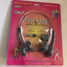 Space tech His & Hers 3.5 mm Jack  Wired On-Ear Headphones Black White 2 Pair