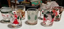 Lot of 7 Vintage Christmas Glass Votive Holders Tree Noel Holly 2.5