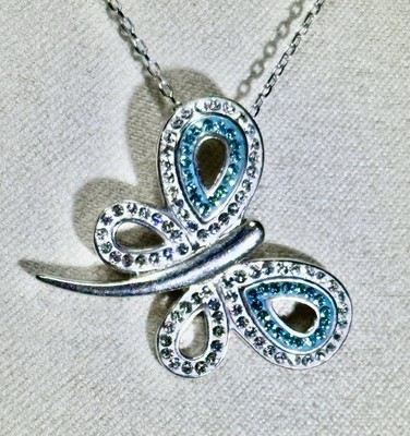925 Sterling Silber blau & weiße Saphire Libelle Anhänger Set#422