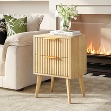 Nightstand,Fluted Bedside Table,Natural Wood Night Stand,Light Wood Side Tabl...