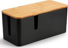 Bamboo Lid Cord Organizer Box Safe ABS Cable Management Box TV Computer Wood