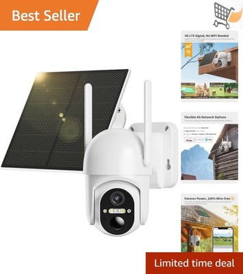 Wireless 4G LTE Security Camera 2K Solar Battery Outdoor Monitored Camera