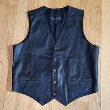 Wilsons Black 100 Leather Vest Men Size XL 5 Snap Waistcoat Biker Western Goth
