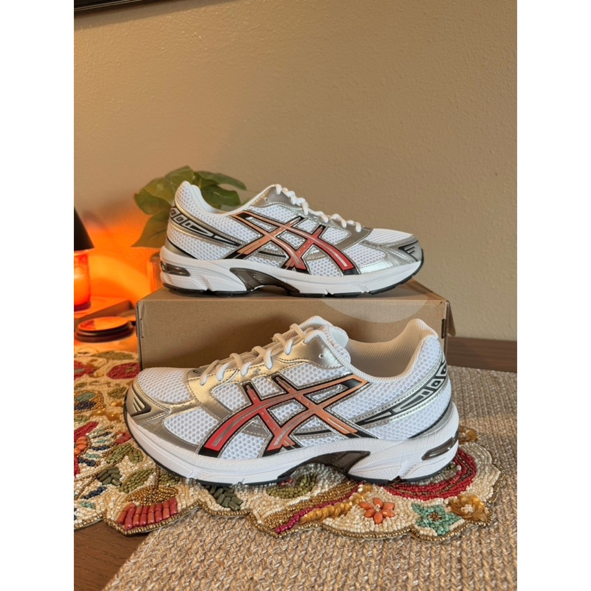 Size 9.5 - Asics Gel-1130 White Red Snapper Pure Silver Electric
