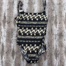 Vintage 60  s 70  s Cazimi Tribal Bathing Suit Sz 10 M Granny Core Black Gold