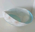 Large Yalos Murano Art Glass Seashell Bowl Turquoise Brown White Iridescent MCM