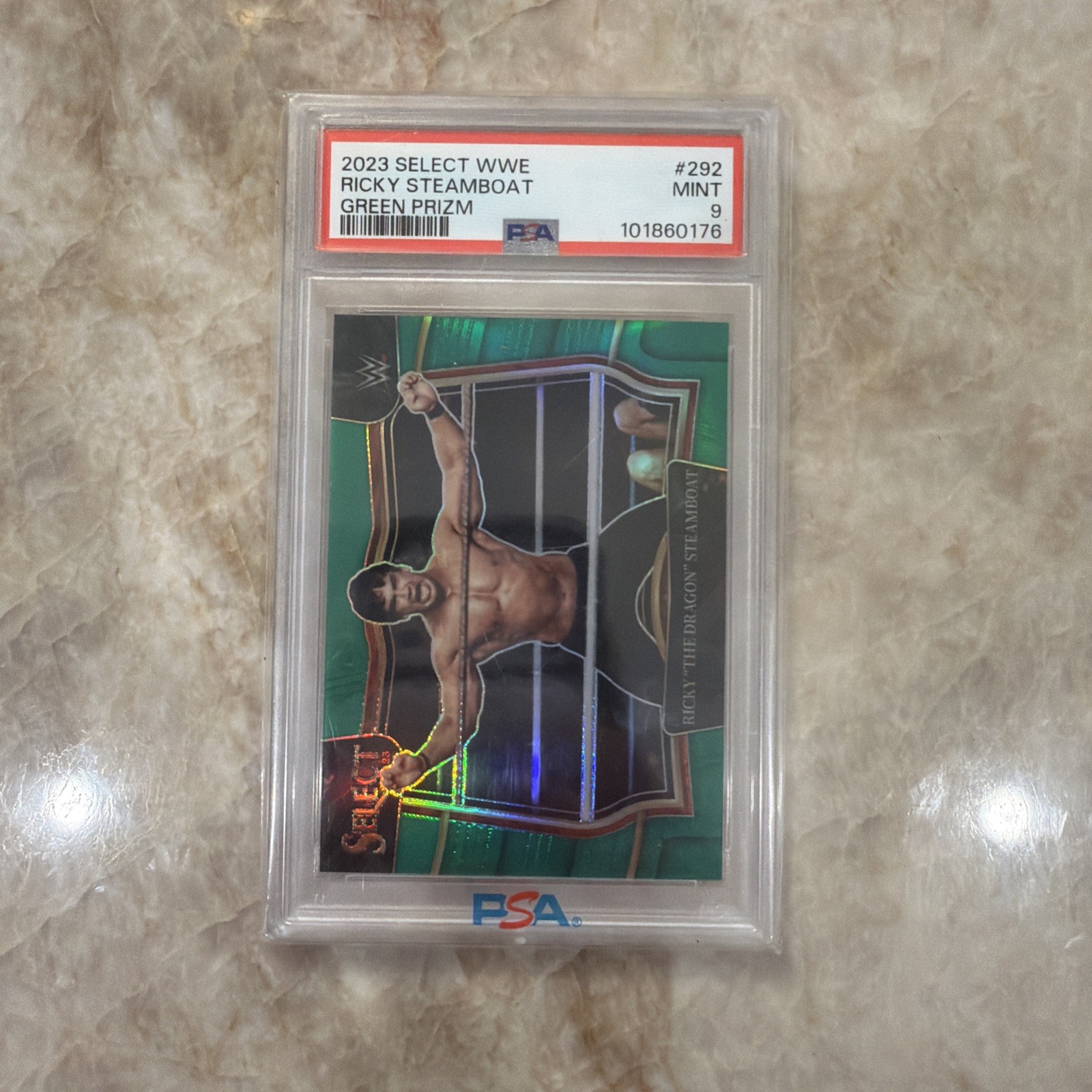 PSA 9 Ricky The Dragon Steamboat GREEN /5 Ringside WWE Panini Select 2023 SSP view 2