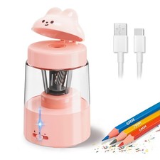Colored Pencil Sharpener Kids Gift Rechargeable Electric Auto Stop Pink