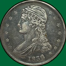 1838 Capped Bust Reeded Edge Half Dollar Almost Uncirculated AU Coin #32815