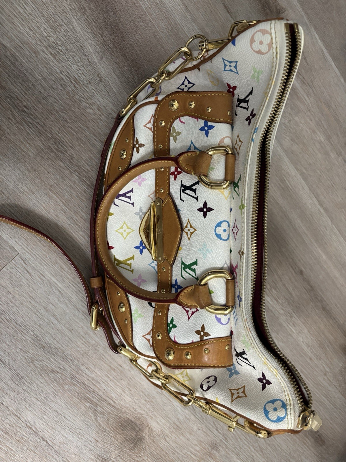 Louis Vuitton Murakami Multicolore Monogram Shoulder Bag White Brown Gold