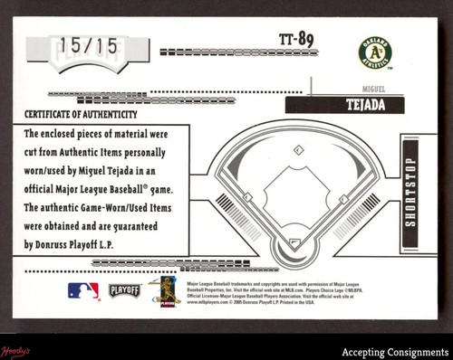 2005 Absolute Tools of the Trade Miguel Tejada GAME-USED HAT PATCH JERSEY 15/15 - Picture 2 of 2