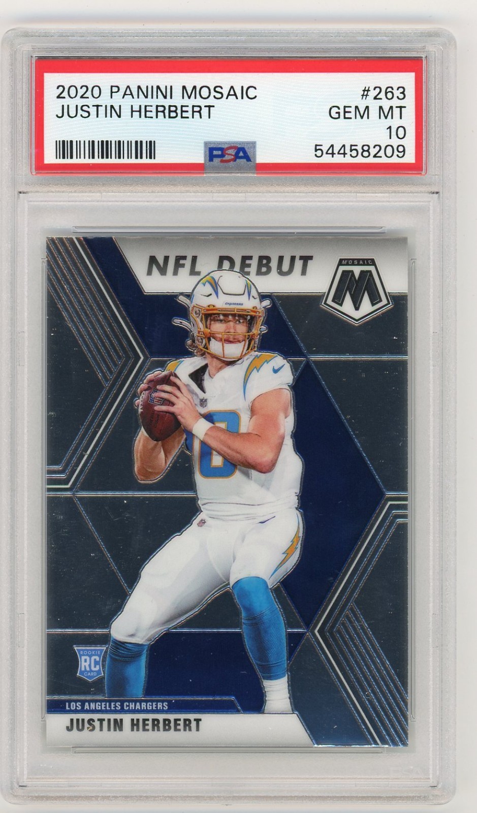 2020 Panini Mosaic Justin Herbert RC NFL Debut #263 Chargers PSA 10 GEM MINT