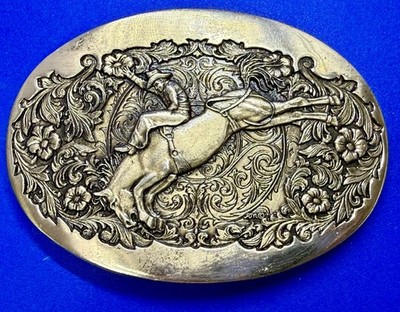 Rodeo Cowboy Bucking Bronco Bronc Horse Rider Solid Brass Belt Buckle by ADM