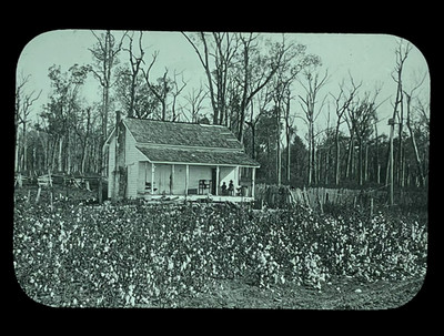Early 1900s Antique Magic Lantern Slide Cotton Picker's House + Field Old South