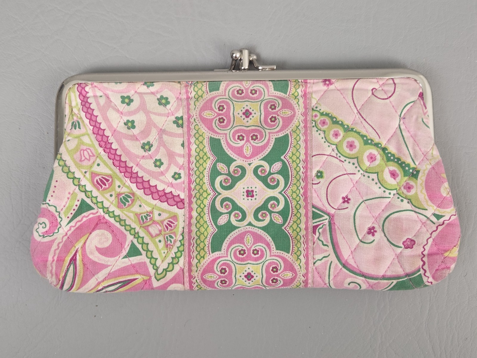 VERA BRADLEY Double Kisslock Clutch Wallet Purse PINWHEEL PINK Quilted Floral