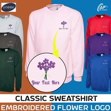 Personalised Embroidered Boho Floral Sweatshirt Purple Flower Logo Workwear Gift