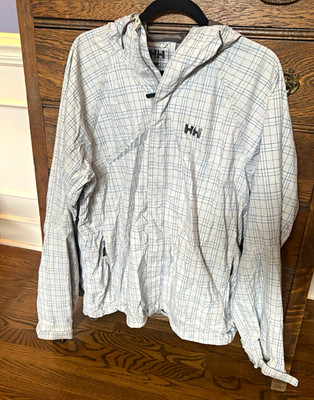 Helly Hansen Men's Hooded Plaid Full Zip Jacket Size L White Blue Gray