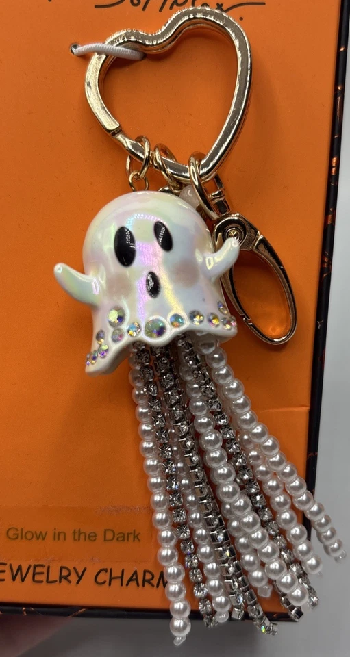 NUEVO EN CAJA Betsey Johnson Fantasma Joyería Bolso Dije Llavero Halloween Brilla en la Oscuridad Foto 3 de 4
