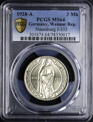 Weimarer Republik 3 Reichsmark 1928 A Naumburg an der Saale PCGS MS64 - Bild 1 von 2