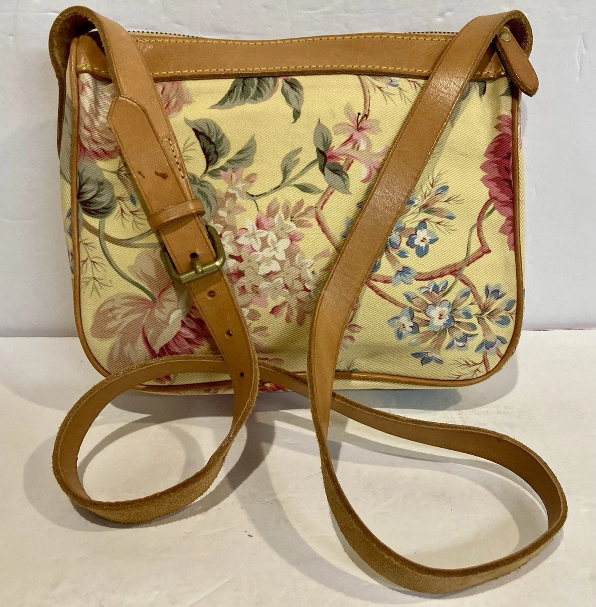 稀少 old Ralph Lauren flower shoulder bag Ralph Lauren Floral Tote Bag Natural White Cotton Pink Green Rose