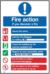 Personalised Fire Action If you discover a fire Self Adhesive Vinyl Sticker