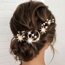 Gold Moon Star Hair Accesories Stars Rhinestone Hair Clips Pearl Hair Pins Br...