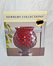 Newbury Collections RED MOSAIC HURRICANE GLASS VASE /CANDLE HOLDER TALL ,