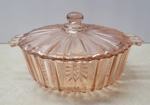 Pink Depression Glass Anchor Hocking FORTUNE Pattern Candy Dish  1937-1938 w/Lid
