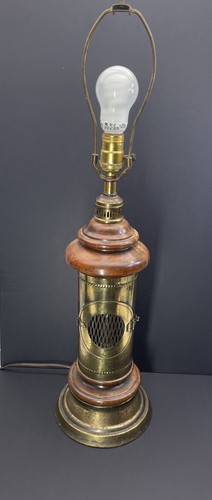 Vintage Table Lamp Brass WoodLantern 3-Way Flickering Flame Maritime Nautical - Picture 7 of 9