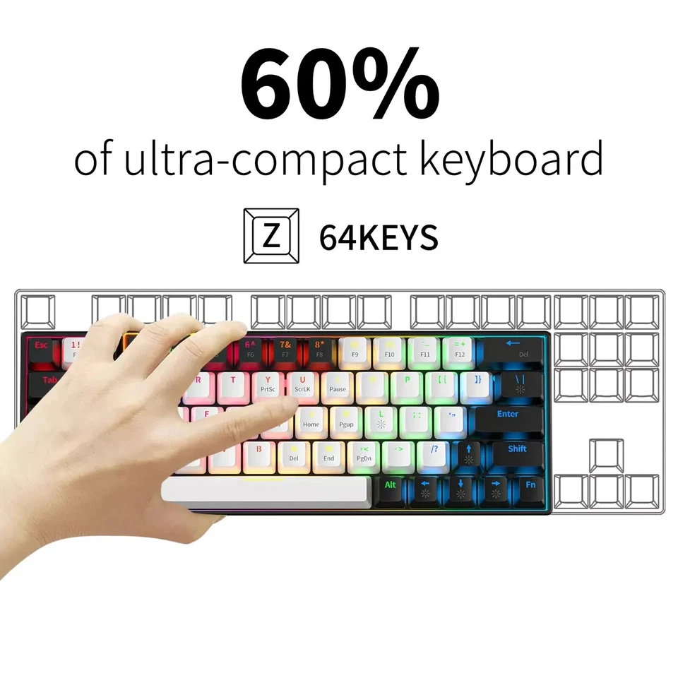 64Keys Computer Wired Mechanical Gaming Keyboard Hot-Swap Backlight - Red Switch - Image 3 of 4