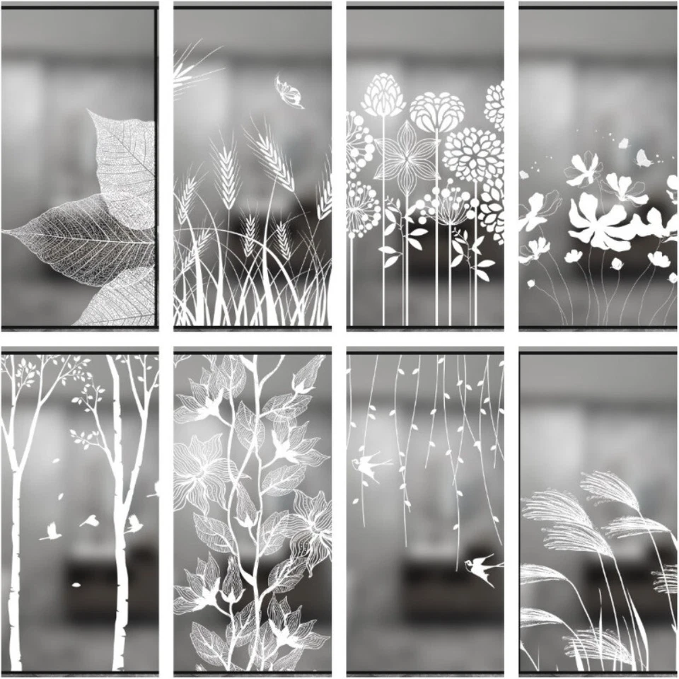 Floral Givré Film Fenêtre Vitrail Verre Sticker Porte Intimité Décor Translucide - Photo 2/4