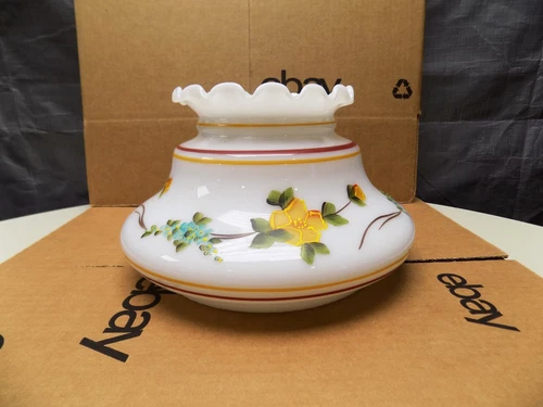 Vintage Hand Painted Milk Glass Parlor Student Lamp Shade  6 3/4" Fitter  #2