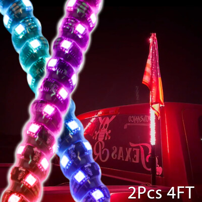 Pair 4FT Spiral RGB Chasing Whip Lights Turn Signal Brake For RAM 1500 2500 3500