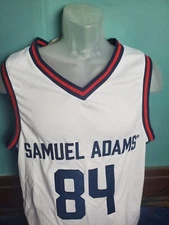 Samuel Sam Adams Beer Basketball Jersey #84 NBA Men's Size Large L White Sewn