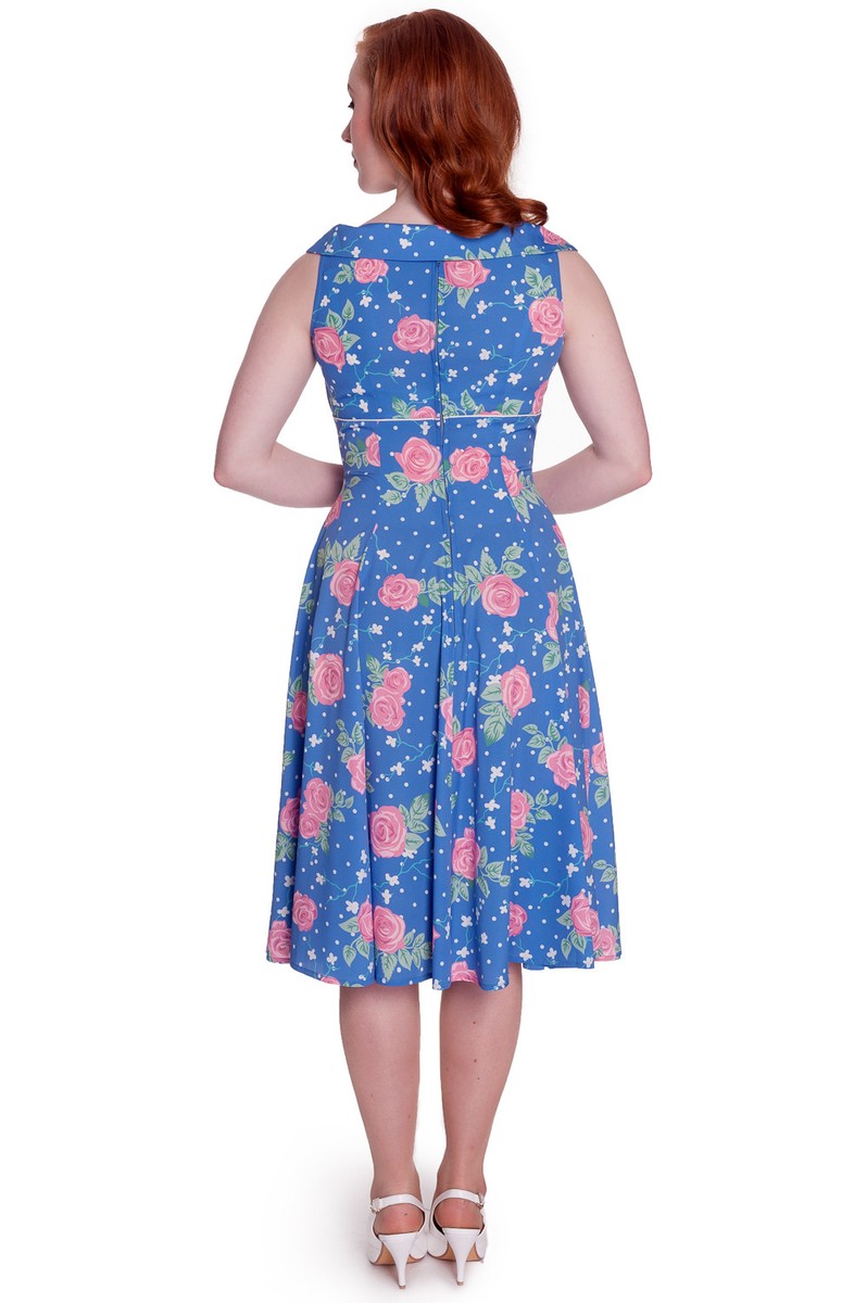 Hell Bunny Blue Floral Pink Rose & Polka Dot Fit And Flare Dress - Plus size | eBay Hell Bunny Blue Floral Pink Rose & Polka Dot Fit And Flare Dress - Plus size | eBay