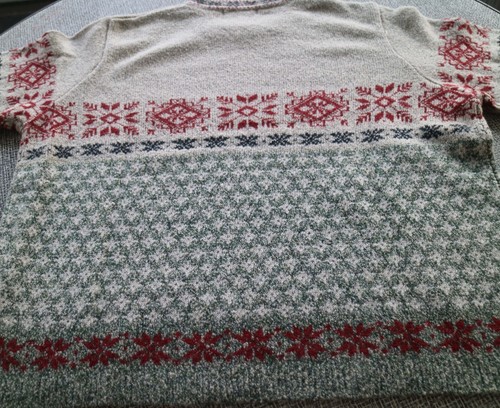 Maglione donna Eddie Bauer grande misto lana grigio Fair Isle girocollo nordico - Foto 3 di 7
