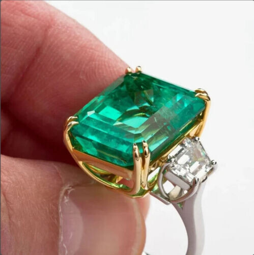 Anillo para mujer corte cojín verde creado en laboratorio esmeralda con diseño simple - Imagen 5 de 8