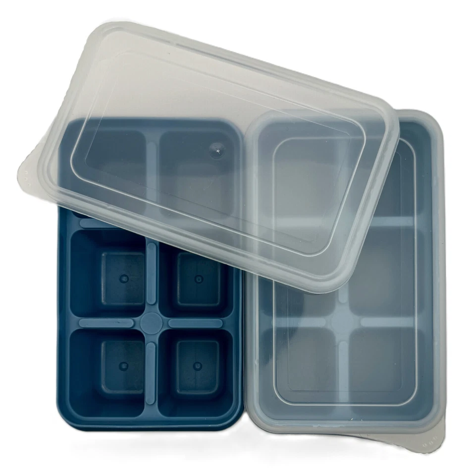 2x Eiswürfelform Silikon -Eiswürfel Behälter Mit Deckel Stapelbar 6Loch Blau - Bild 2 von 4