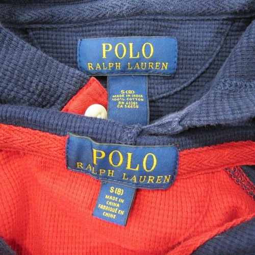 Lot of 2 Polo Ralph Lauren Waffle Knit Hoodie Pony Logo Red & Navy Blue sz. S, 8 - Picture 7 of 7