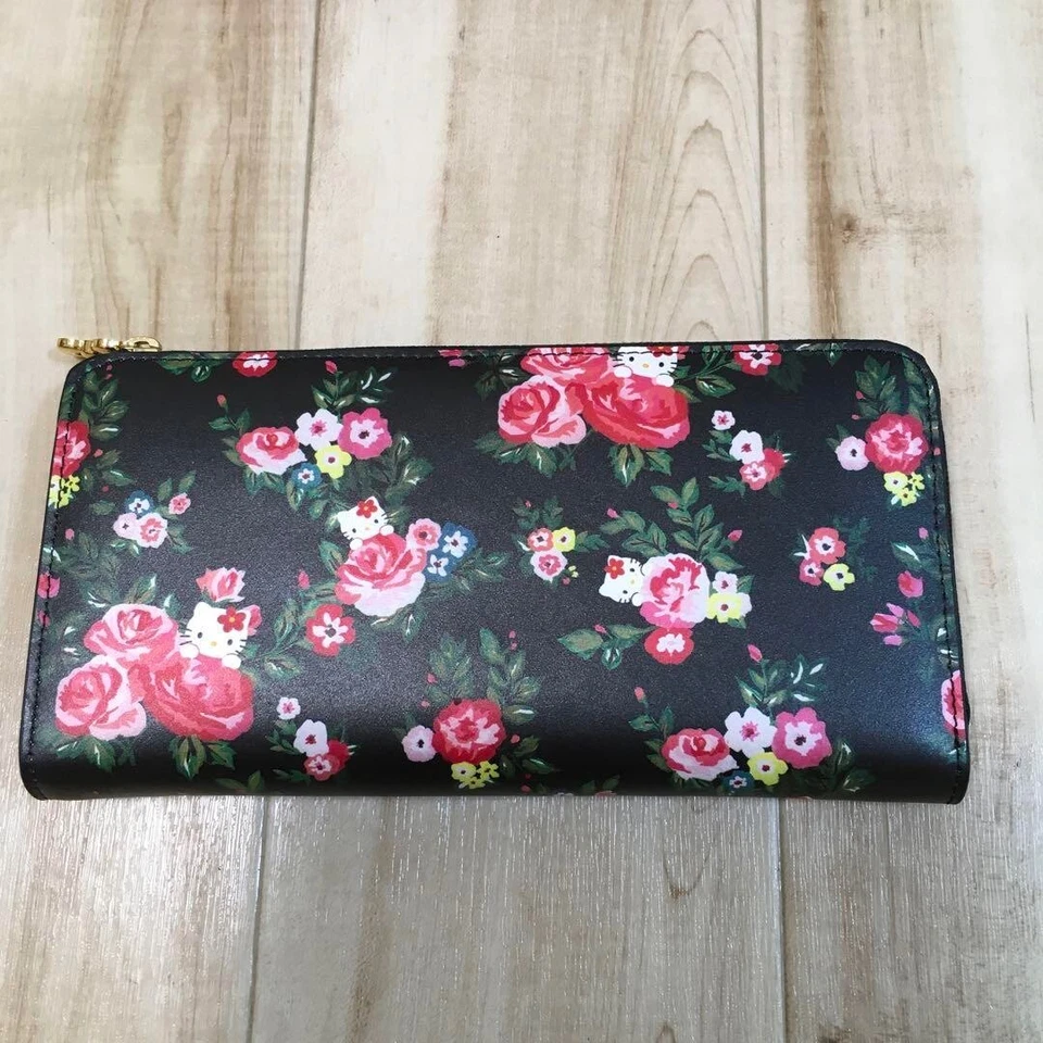 Cartera Larga Hello Kitty Piel de Vaca Negra Patrón Kawaii Rosa NUEVA Sanrio Genuina Foto 3 de 4