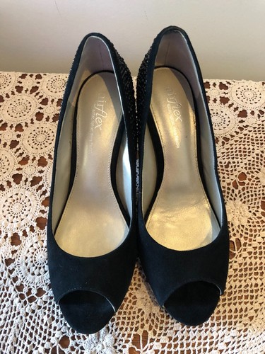 AIRFLEX BAROQUE Black Suede Peep Toe High Heel Size 8.5 - Picture 3 of 6