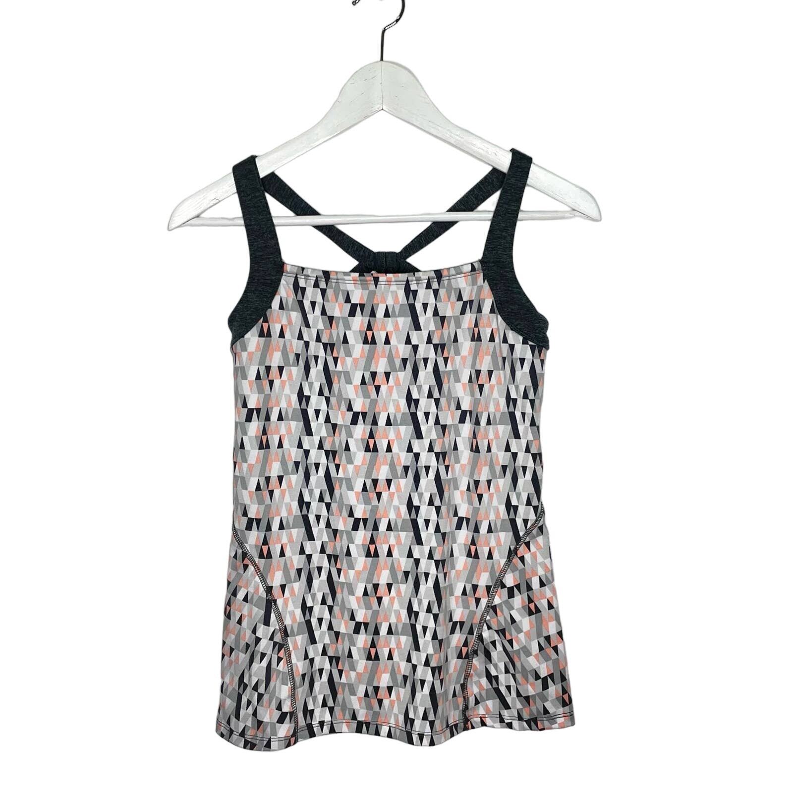 SOYBU Women's Gray White Pink Geometric Built in Bra Workout Tank Top Sz S