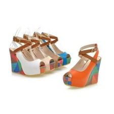 Multi Color Women's Wedge Heels Sandals Peep Toe Shoes Slingback Summer Fashion